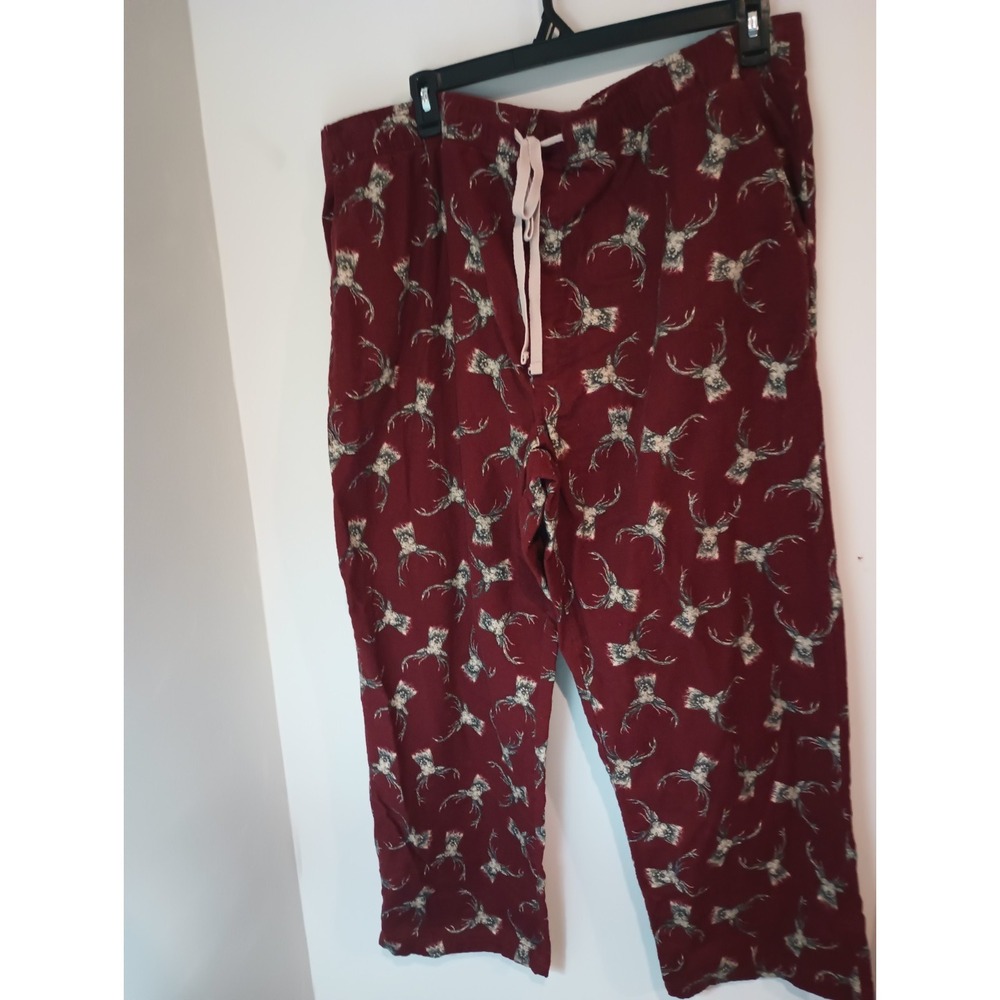 Blue Mountain Mens 2XL Pajama Pants Flannel Burgundy Deer Buck Antler Lounge...